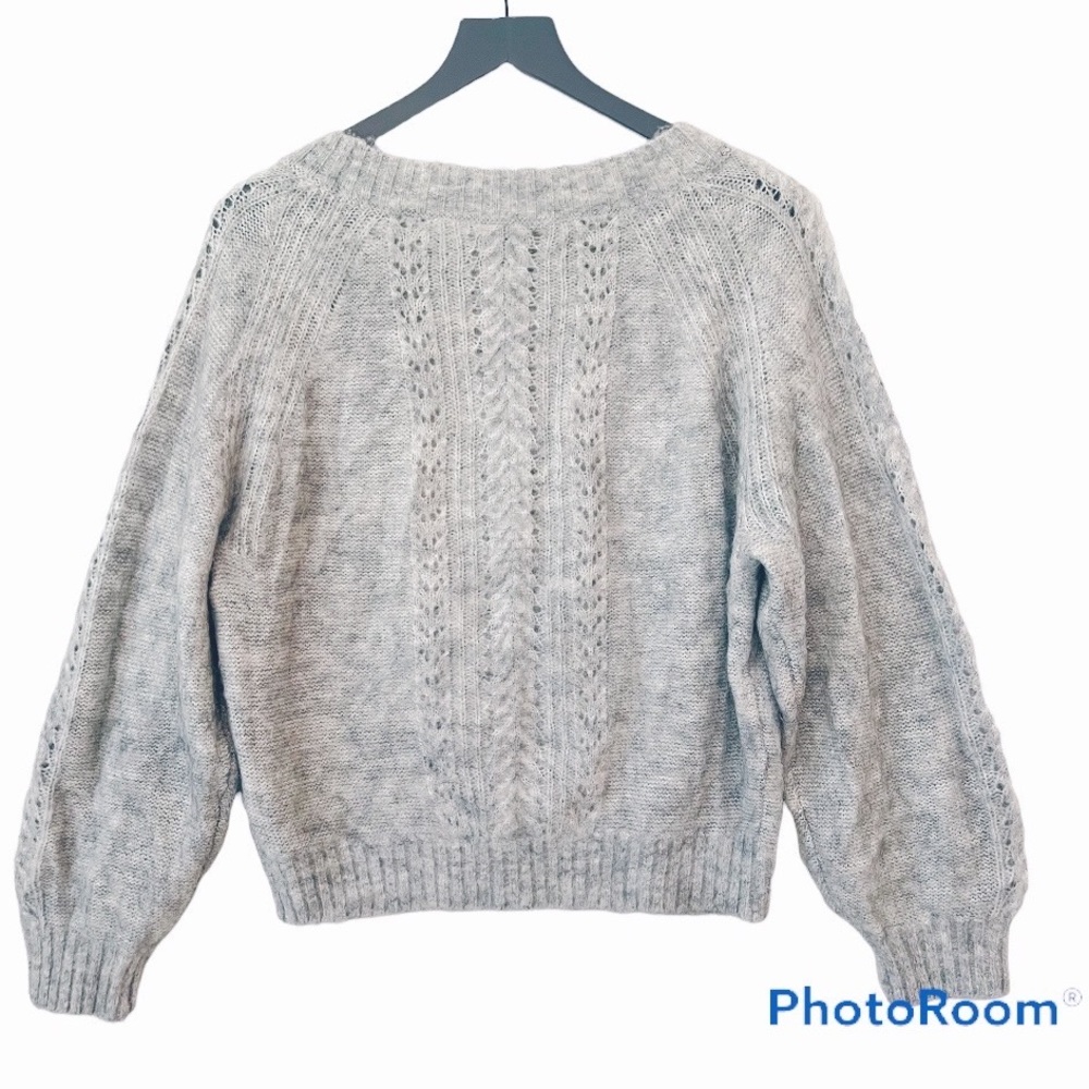 J. Crew Point Sur Pointelle Knit Mock-neck Mohair Blend Heather Gray Sweater